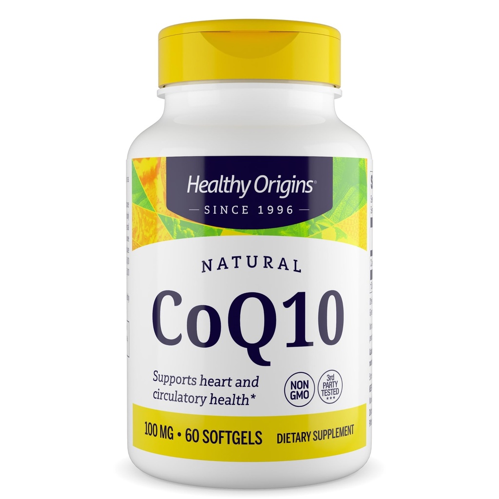 Healthy Origins® CoQ10 100 mg – Φυσικό Trans-ισομερές Ubiquinone – Yeast Fermented, υποστηρίζει την υγεία της καρδιάς & κυτταρική ενέργεια – μη GMO 60 Softgels