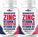 (2 Pack) ImmunoBlaster Zinc Quercetin 500mg with Vitamin D and C Antioxidant Immune Support High Potency Quercetin Zinc Supplement for Men and Women - Gluten, Soy, & Dairy Free - 120 Count (Twin Pack)