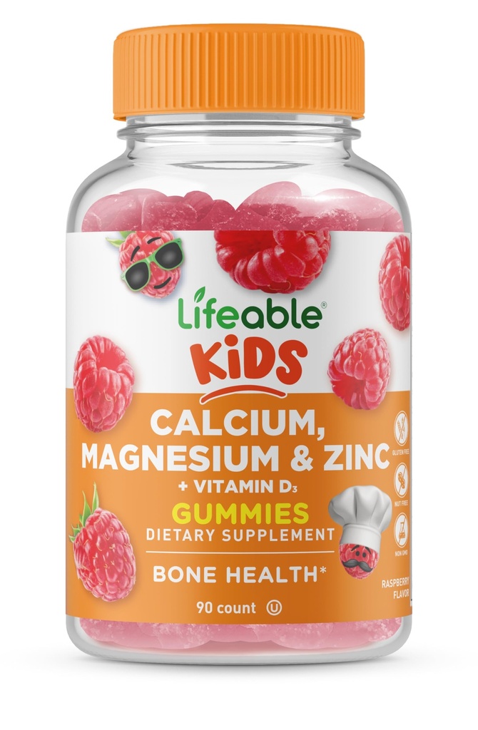 Lifeable Kids Calcium Magnesium Zinc Gummies | Calcium with Vitamin D3 | Great Tasting Calcium Supplements for Kids | Calcium Gummies for Bone Health | 90 Gummies