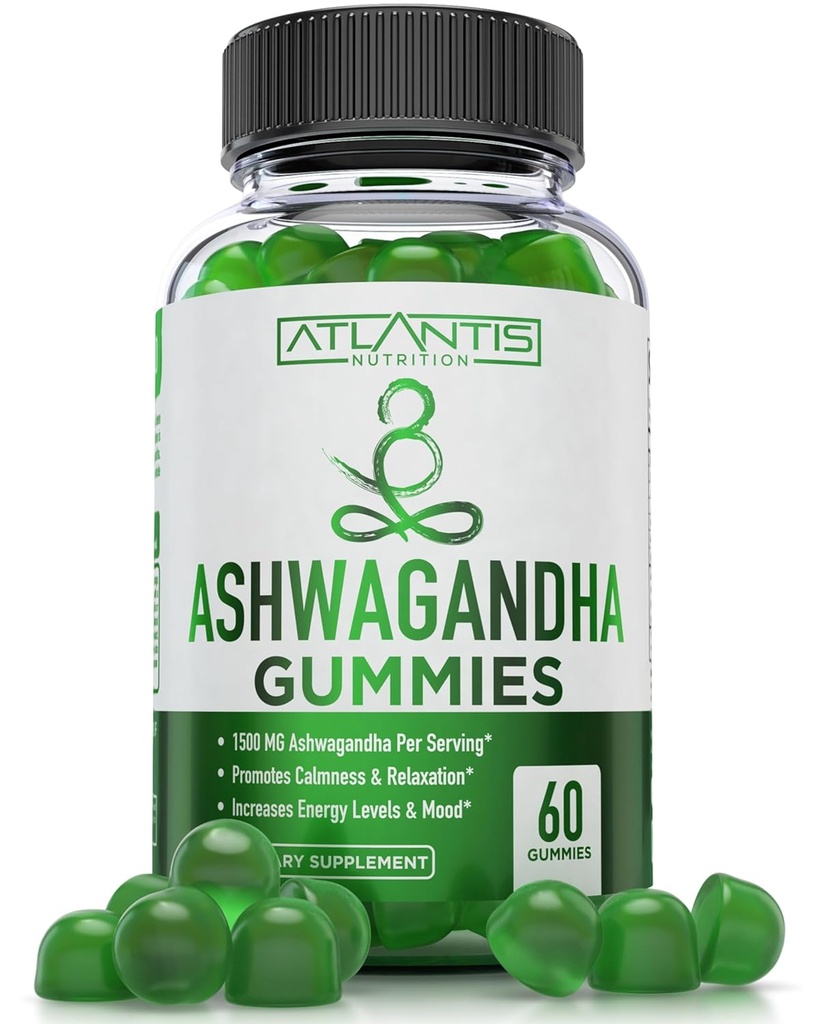 Atlantis Nutrition Ashwagandha Gummies - 1500 MG ανά υπηρεσία - Προάγει την ηρεμία, βελτιώνει τη διάθεση, ενισχύει τα επίπεδα ενέργειας & ενισχύει το ανοσοποιητικό σύστημα - Formated with Vitamin D & Zinc - Vegan 