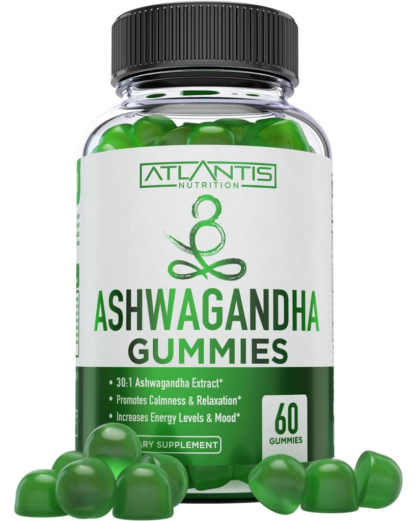 Atlantis Nutrition Ashwagandha Gummies - 1500 MG ανά υπηρεσία - Προάγει την ηρεμία, βελτιώνει τη διάθεση, ενισχύει τα επίπεδα ενέργειας & ενισχύει το ανοσοποιητικό σύστημα - Formated with Vitamin D & Zinc - Vegan 