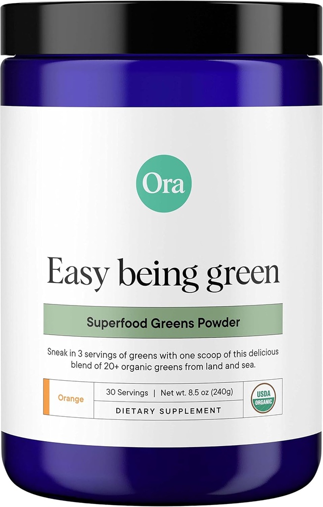 Ora Organic Greens Powder - Vegan, Gluten-Free, Organic Super Greens Drink for Energy and Detox | Antioxidants & Adaptogenic Herbs | 20+ Superfood Greens Blend - Citrus Flavor, 30 Servings