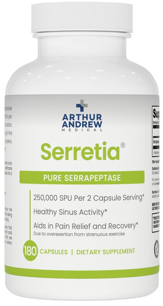 Arthur Andrew Medical, Serretia, Serrapeptase Formula for Muscle and Sinus Support, 180 Κάψουλες