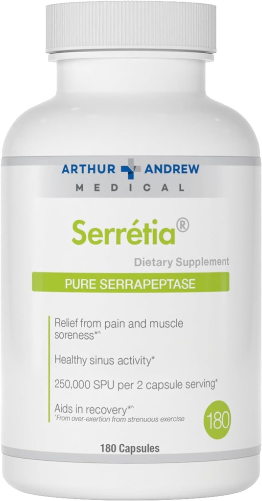 Arthur Andrew Medical, Serretia, Serrapeptase Formula for Muscle and Sinus Support, 180 Κάψουλες