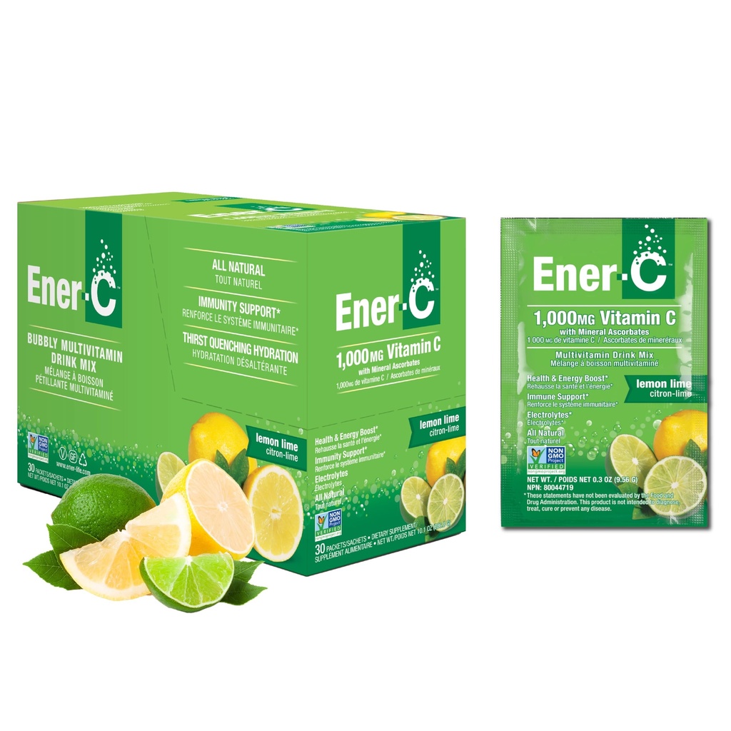 Ener-C Multivitamin Drink Mix - Βιταμίνη Πακέτα για το νερό, Ηλεκτρολυτές Powder Packets, Βιταμίνη Drink Mix, Ενυδατικό Υγρό Mix, Ανοσοποιητικό Αναμνηστικό για Ενήλικες, Υγιεινή Ενέργεια - Λεμόνι Lime, 30 Count