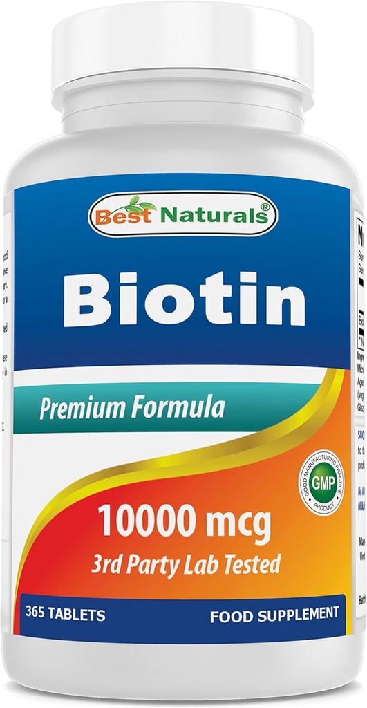 Best Naturals Biotin (Επίσης ονομάζεται βιταμίνη Β7), 10.000 mcg 365 δισκία (365 Count (Pack of 1))