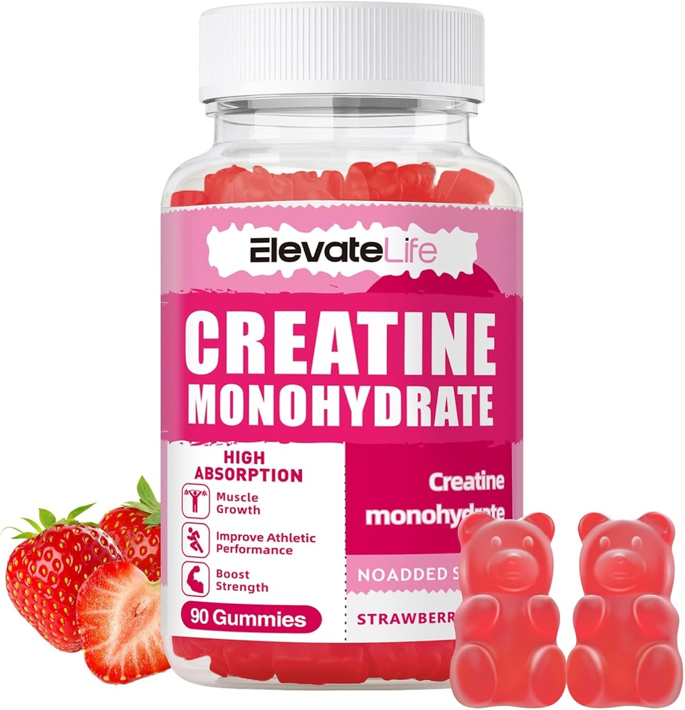 ΑυξήστεΖωή Creatine Μονοένυδρη Gummies 5000mg για άνδρες και γυναίκες, Μασώμενα Creatine Monohydrate για μυϊκή δύναμη, μυς Builder, ενέργεια Boost, προ-εργασία συμπλήρωμα (90 Count)-Strawberries