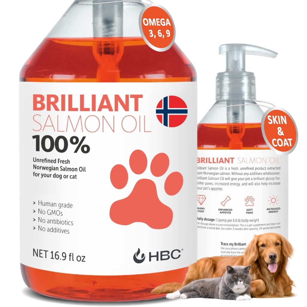 Λάδι σολομού για σκύλους - Healthy Skin & Coat, Όλα τα φυσικά Νορβηγικά Fish Oil Συμπλήρωμα διατροφής για κατοικίδια, Ωμέγα 3 EPA DHA, Ιδανικό για χύτευση, Αλλεργία, φαγούρα, ξηρό δέρμα, κοινή & υγεία των οστών - 16.9 Oz