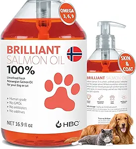 Salmon Oil for Dogs - Healthy Skin & Coat, All Natural Norwegian Fish Oil Food Supplement for Pets, Omega 3 EPA DHA, Ideal for Shedding, Allergy, Itching, Dry Skin, Joint & Bone Health - 16.9 Oz
