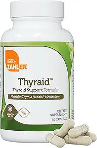 Zahler Thyraid - Thyroid Support Complex with Iodine, Zinc, L-Tyrosine, Ashwagandha, Forskholii - Pure Thyroid Support for Women and Men - Kosher Gluten Free Non-GMO Thyroid Supplement (60 Capsules)