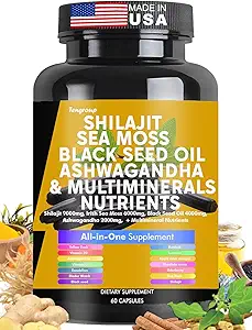 Shilajit Sea Moss Μαύρο Έλαιο Σπέρματος Ashwagandha Burdock Βιταμίνη C & D3 με Rhodiola Elderberry rosea Dandelion Κίτρινο Dock Turmeric ACV