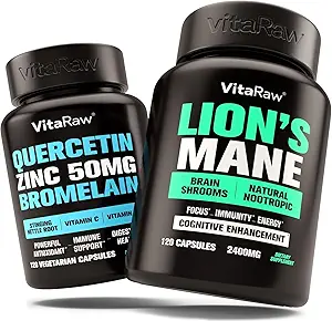 Lions Mane Mushroom Capsules + Zinc Quercetin with Bromelain Supplement
