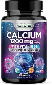 Calcium 1200mg with Vitamin D3 for Best Absorption - Advanced Bone Support Supplement, 1200 mg Calcium Carbonate & 1600 IU Vitamin D3, Slow Release for Immune Support, Easy to Swallow, 120 Tablets