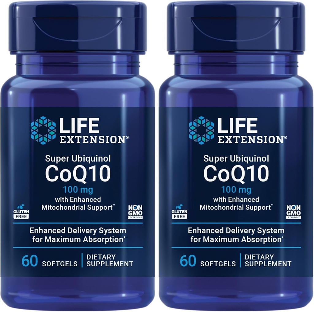 Life Extension Super Ubiquinol CoQ10 με ενισχυμένη Μιτοχονδριακή Υποστήριξη, ubiquinol CoQ10, shilajit, ισχυρή υποστήριξη στην υγεία της καρδιάς και την παραγωγή κυτταρικής ενέργειας, εξαιρετικά απορροφήσιμη, χωρίς γλουτένη, 60 softgel