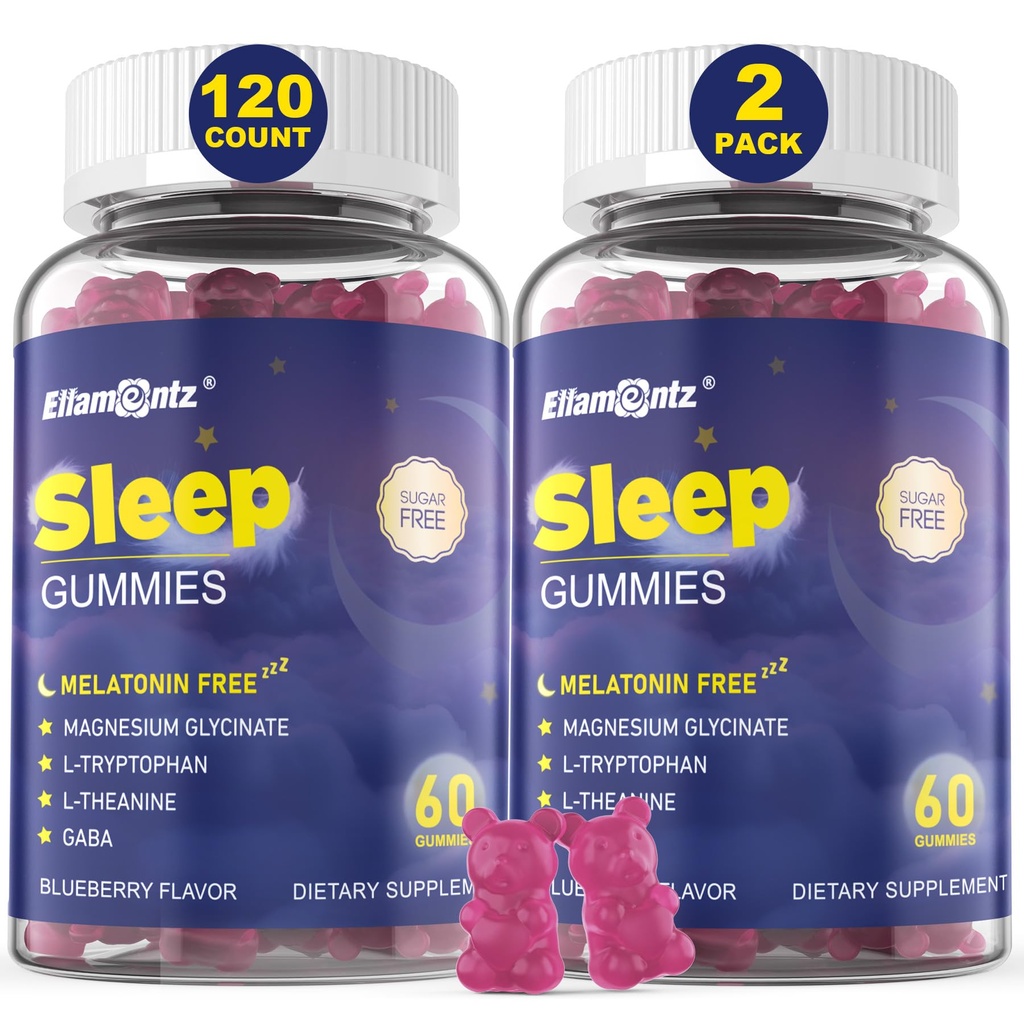 Μελατονίνη Δωρεάν βοήθεια ύπνου Gummies για ενήλικες, ζάχαρη χωρίς ύπνο Gummy Όχι Μελατονίνη, φυσική ηρεμία Gummies με μαγνήσιο Γλυκινικό, L-Tryptophan, L-Θεανίνη, GABA, Ashwagandha, Valerian, 120cts