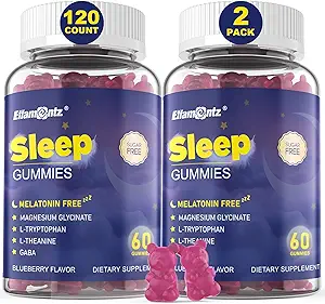 Melatonin Free Sleep Aid Gummies for Adults, Sugar Free Sleeping Gummy No Melatonin, Natural Calm Gummies with Magnesium Glycinate, L-Tryptophan, L-Theanine, GABA, Ashwagandha, Valerian, 120cts