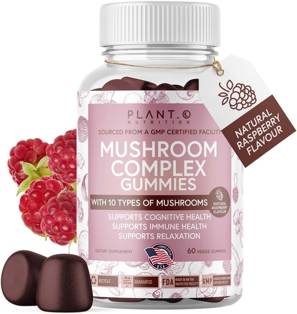 Mushroom Gummies Premium Supplement [10 Mushroom Complex Extract] Πεντανόστιμο & γρήγορο Lion Action’s Mane, Reishi, Shiitake Nootropic Brain Support, Immune Support, Mood & Relaxation, 60 Chews