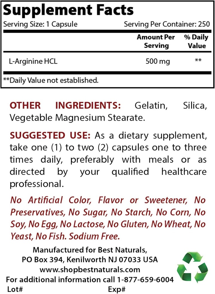 Best Naturals L-αργινίνη 500mg & L-Citrulline 1500mg