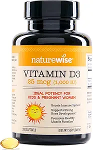 NatureWise Vitamin D3 1000iu (25 mcg) 200-Ημέρα προσφοράς για την υποστήριξη του ανοσοποιητικού, υγιής λειτουργία των μυών, και την υγεία των οστών - Μη ΓΤΟ, Χωρίς γλουτένη σε οργανικό έξτρα παρθένο ελαιόλαδο, (Mini Softgel), 200 Count