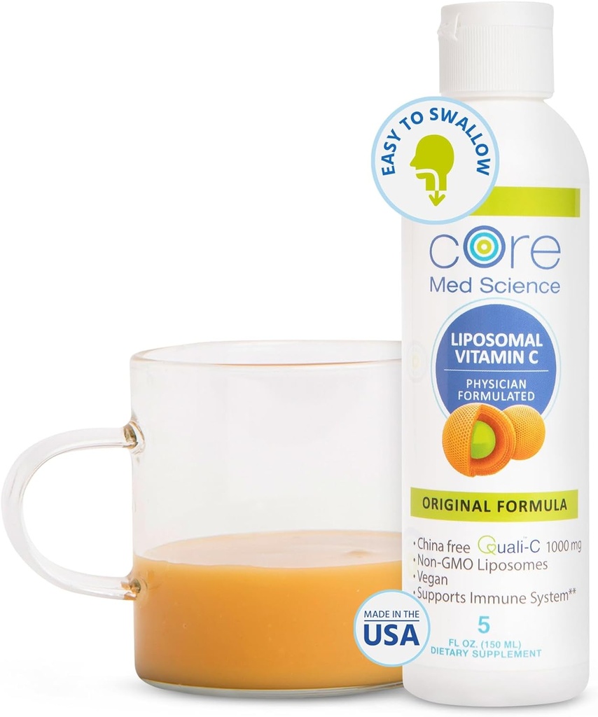 Core Med Science Liposomal Vitamin C 1000mg Liquid - Original Formula, 5 Fl Oz - Natural Liposomal Vitamin C Supplement Non-GMO - Immune System Booster for Adults - Supports Collagen Formation