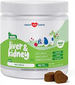 Milk Thistle for Dogs - 90 Soft Chews - Liver and Kidney Support - Hepatic Support with EPA & DHA - Detox - Liver Supplement for Dogs with Choline and L-Arginine.