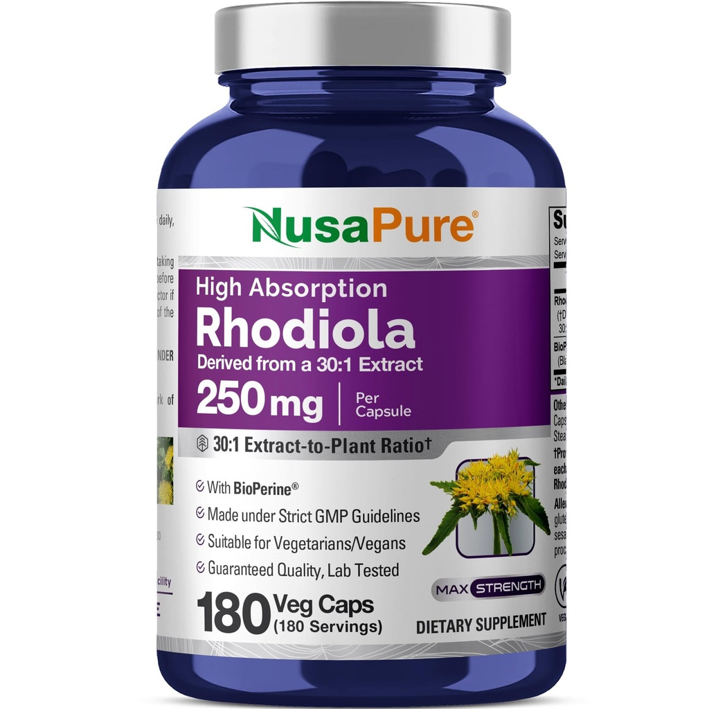 NusaPure Rhodiola Rosea 7.500mg 180 κάψουλες Veggie (Non-GMO, Extract 30:1, Vegan & Gluten-free) Βιοπερίνη