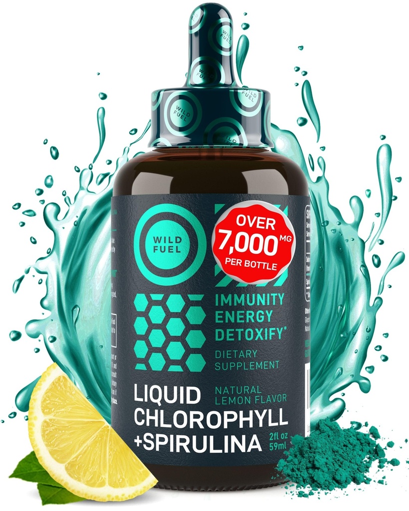 Υγρές σταγόνες χλωροφύλλης με Spirulina για το νερό - Πλήρης δύναμη ενέργειας, ευεξίας, συμπλήρωμα υποστήριξης ανοσοποιητικών - 50mg υγρό χλωροφύλλης, 12,5mg Spirulina - λεμόνι άρωμα Detox Ποτό - 2oz, 118 σερβιέτες