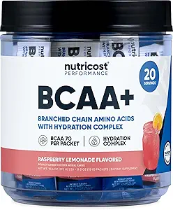 Nutricost BCAA+ Hydration Raspberry Lemonade (20 Stickpacks) - Διακλαδισμένη Αλυσίδα Αμινοξέα με Hydration Complex - Χωρίς γλουτένη, Μη ΓΤΟ