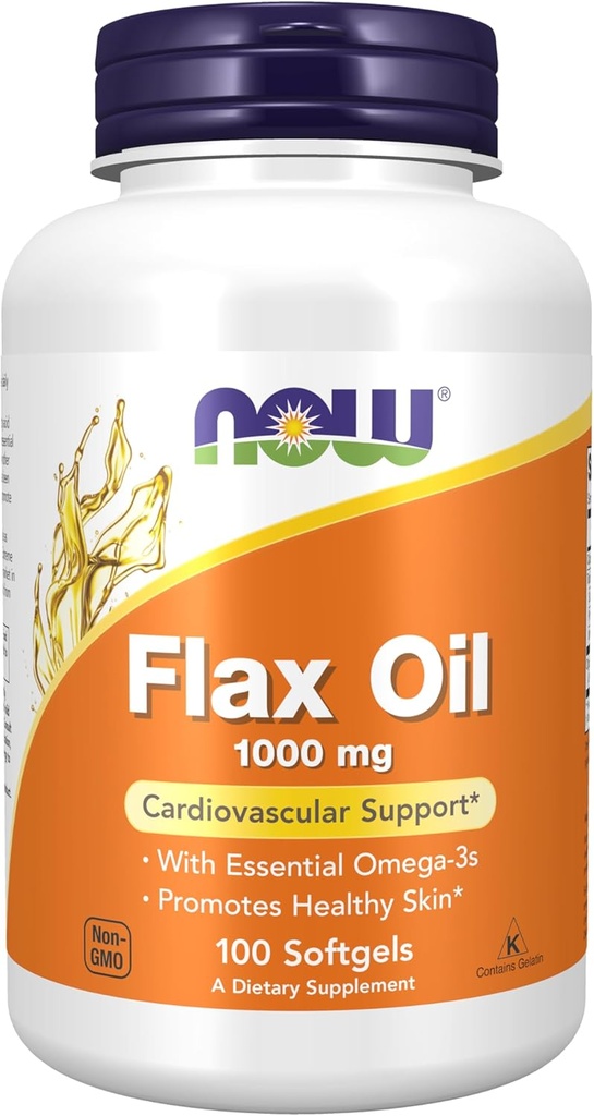 NOW Συμπληρώματα τροφίμων, έλαιο flax 1.000 mg που παρασκευάζονται με βιολογικό έλαιο flax, Καρδιαγγειακή Υποστήριξη*, 100 Softgels