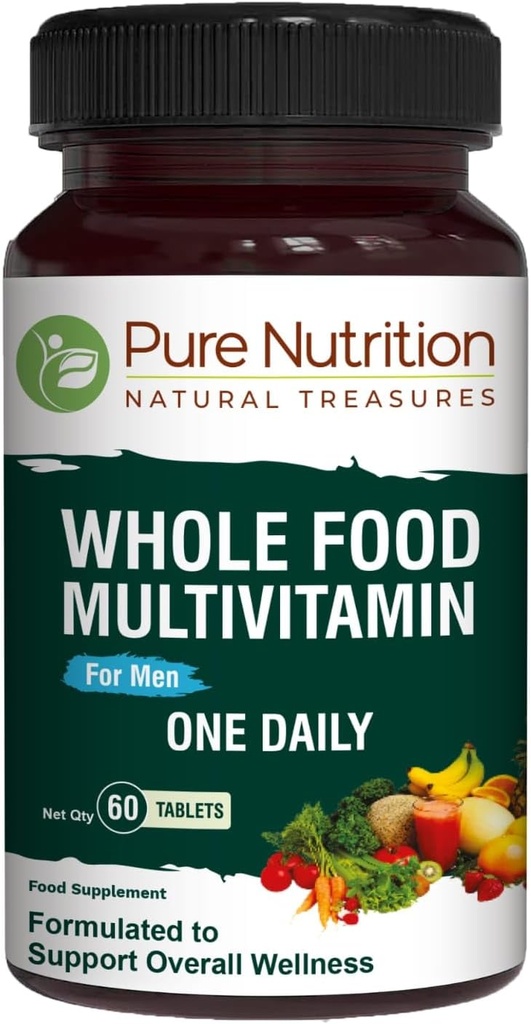 Pure Nutrition Whole Food Multivitamins for Men | 60 Tabs | One-A-Day | 100% RDA | 24 Natural Vitamins and Minerals | All Natural Plant Based Men's Multivitamin | 2 Months Supply
