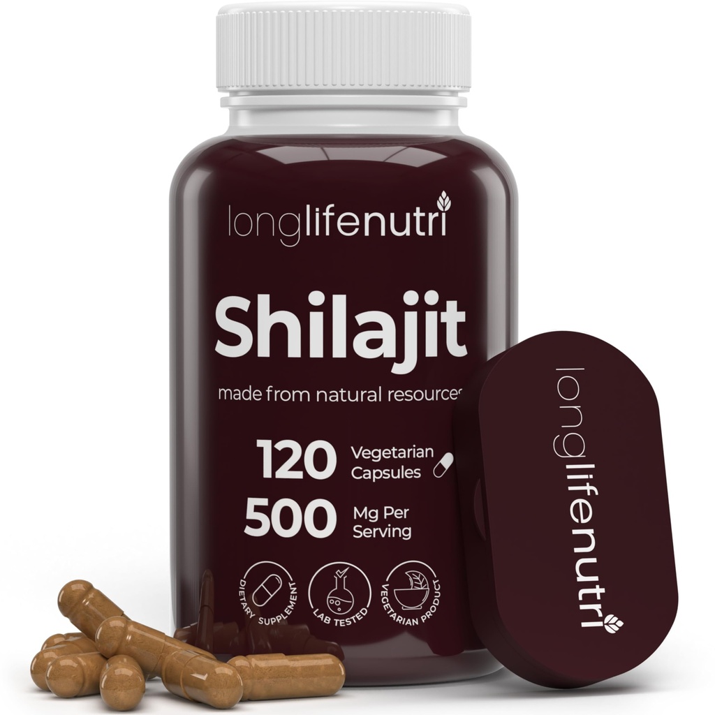 Shilajit Pure Himalayan Extract 500mg με 15% Fulvic Acid 500mg - 120 κάψουλες χορτοφάγων, 4 μήνες προσφοράς, οργανικό συμπλήρωμα για τη ζωτικότητα και τη διανοητική καθαρότητα, Made in USA, Gluten Free, Non-GMO