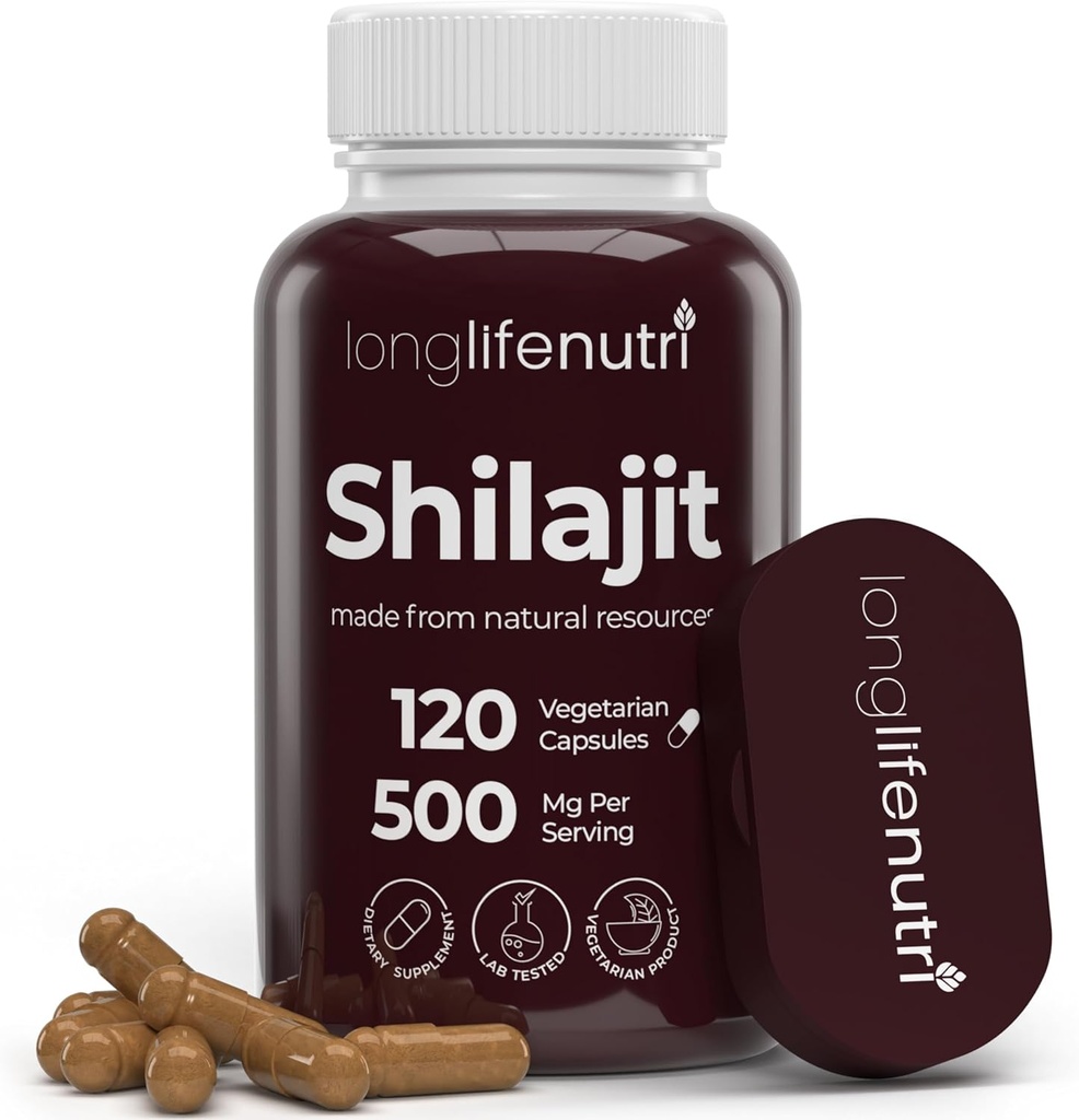 Shilajit Pure Himalayan Extract 500mg with 15% Fulvic Acid 500mg - 120 Vegetarian Capsules, 4 Month Supply, Organic Supplement for Vitality & Mental Clarity, Made in USA, Gluten Free, Non-GMO