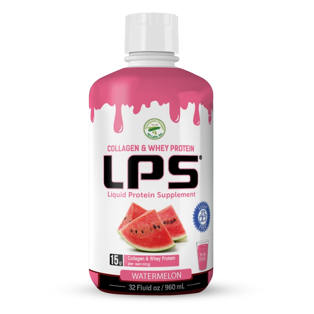 LPS Liquid Collagen & Whey Protein Supplement - Χωρίς ζάχαρη, χωρίς χρωστική ουσία, μη GMO Drink - Hydrolyzed Collagen & Whey Peptides Προάγει το Υγιές Δέρμα & Μαλλιά για Άνδρες & Γυναίκες, Καρπούζι, 32 fl oz