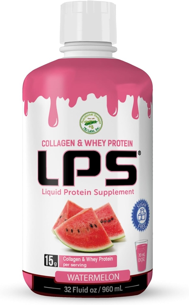 LPS Liquid Collagen & Whey Protein Supplement - Χωρίς ζάχαρη, χωρίς χρωστική ουσία, μη GMO Drink - Hydrolyzed Collagen & Whey Peptides Προάγει το Υγιές Δέρμα & Μαλλιά για Άνδρες & Γυναίκες, Καρπούζι, 32 fl oz