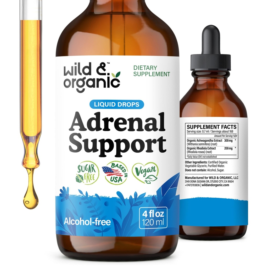 Άγρια & οργανική Adrenal υποστήριξη σταγόνες για το θετικό Outlook - φυσικό συμπλήρωμα υποστήριξης Adrenal για τις γυναίκες και τους άνδρες - Vegan, χωρίς ζάχαρη & αλκοόλ - 2-μηνη προσφορά - 4 fl oz