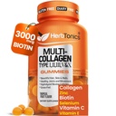 Βότανο πολλαπλών κολλαγόνων Gummies με Βιοτίνη & Βιταμίνη C, Υδρολυμένο κολλαγόνο Peptides Τύποι I, II, III, V, X για μαλλιά, δέρμα, νύχια, & υποστήριξη οστών - Τροπική Γεύση, 60 Gummies