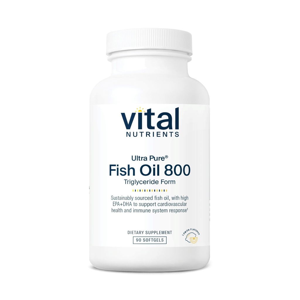 Vital Nutrients Ultra Pure® Fish Oil 800 Triglyceride Form - Heart, Brain, & Immune Health* - Sustainably Sourced High EPA & DHA Omega-3 Fatty Acid - Lemon Flavor - Gluten, Dairy, Soy Free - 90 Count