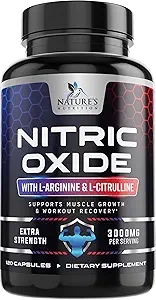 Nitric Oxide Booster Extra Strength 3000mg - 3X Strength L-αργινίνη & κιτρουλίνη, Best Nitric Oxide Συμπληρώματα για τους άνδρες, Υποστηρίζει τους μυς, την υγεία της καρδιάς, το συμπλήρωμα ενέργειας, Εμφιαλωμένο στις ΗΠΑ, 120 κάψουλες