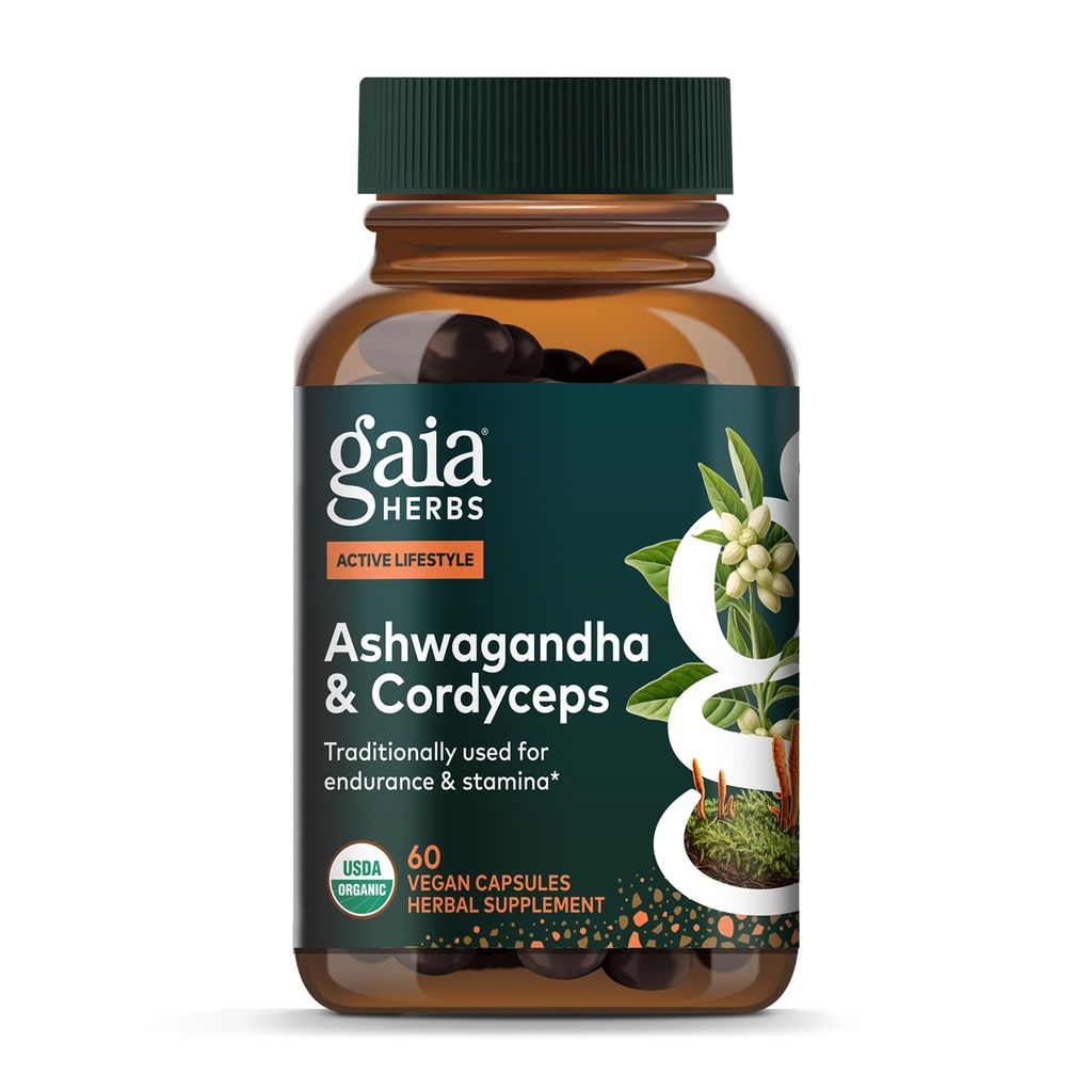 Gaia Herbs Adaptogen Performance Μανιτάρια & Βότανα - Συμπλήρωμα Ενεργειακής Υποστήριξης για να βοηθήσει Sustain Αντοχή και Stamina* - Περιέχει Cordyceps και Ashwagandha - 60 Βιολογικές Κάψουλες Vegan (30-Day Supply)
