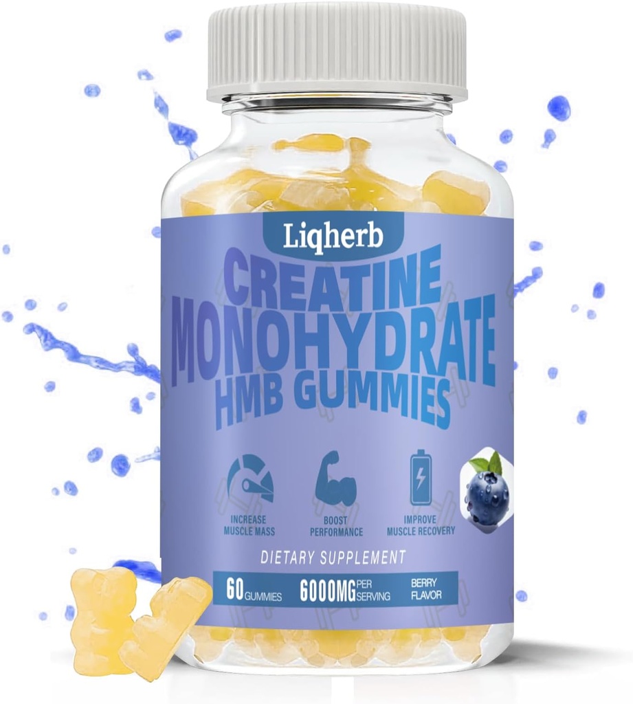 Creatine HMB Gummies για ενήλικες,Δημιουργία Μονοένυδρη 5000mg και HMB 1000mg Υποστηρίζει την αποκατάσταση των μυών, Ανακουφίζει τη λύπη, βελτιώνει την αντοχή, μη-GMO, Vegan, Gluten-free, 120