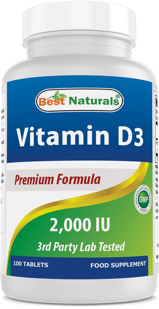 Best Naturals Βιταμίνη D3 2000 IU (50 mcg) - 100 δισκία - 100 ημέρες προσφοράς - Βοηθά στην υποστήριξη ανοσοποιητική υγεία, ισχυρά οστά και δόντια, & μυϊκή λειτουργία (100 Count (Pack of 1))