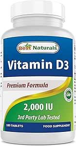 Best Naturals Βιταμίνη D3 2000 IU (50 mcg) - 100 δισκία - 100 ημέρες προσφοράς - Βοηθά στην υποστήριξη ανοσοποιητική υγεία, ισχυρά οστά και δόντια, & μυϊκή λειτουργία (100 Count (Pack of 1))