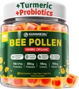 Digestive Health & Weight Bee Pollen Organic 1000mg, w/Probiotics, Prebiotics & Turmeric, Bee Pollen Gummies Πλούσια σε B-Vitamin, Αντιοξειδωτικά, Αμινοξέα, για Digestive, Βάρος & Ενέργεια