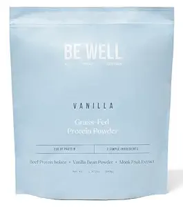 Be Well by Kelly Vanilla Grass-Fed Beef Protein Powder, 23G Protein & Zero Carbs (3 Συστατικά, 30 σερβιρίσματα) 9 Amino Acids + 3 BCAAs No Soy, No Dairy, Stevia-Free, No Sugar Added 1.87lb 849g