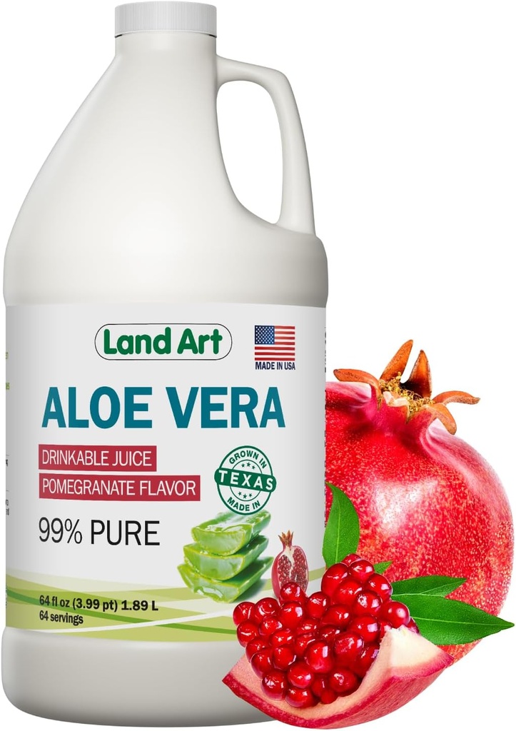 Τέχνη γης Pure Aloe Vera Juice - Ρόδι Γεύση - Ψυχρής παραγωγής - Εσωτερικό Φιλέτο από Βιολογικά Φρέσκα Φύλλα από το Τέξας - Aid- 64 fl oz