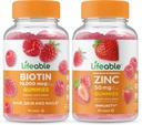 Ζωηρή βιοτίνη + ψευδάργυρος 50mg, Gummies Bundle - Μεγάλη γεύση, συμπλήρωμα βιταμίνης, χωρίς γλουτένη, GMO δωρεάν, Μασώμενα