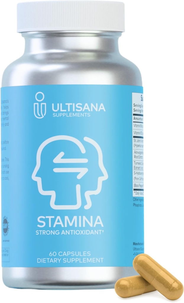 Stamina Antioxidant & Stress Relief Supplement | for Enhanced Mood, Boost Energy, Immune & Sleep Support | Vitamin B12 & B6, Ashwagandha, Turmeric, 5-HTP & More | Non-GMO, 60 Capsules