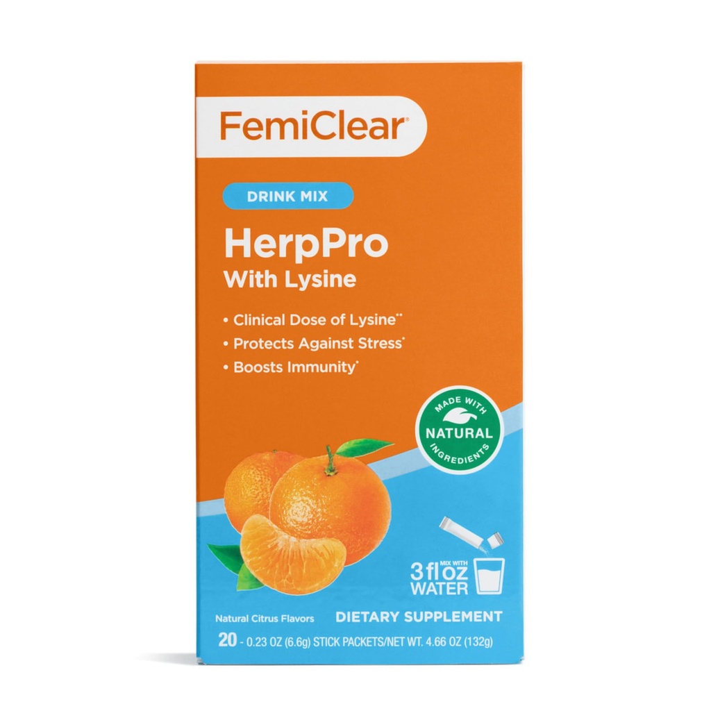FemiClear HerpPro Drink Mix, με L-Lysine 3000mg, Ψευδάργυρος, Βιταμίνες A & C, Ashwagandha, Ανοσία & Στρες συμπλήρωμα για γυναίκες & άνδρες, 20 Stick Packets