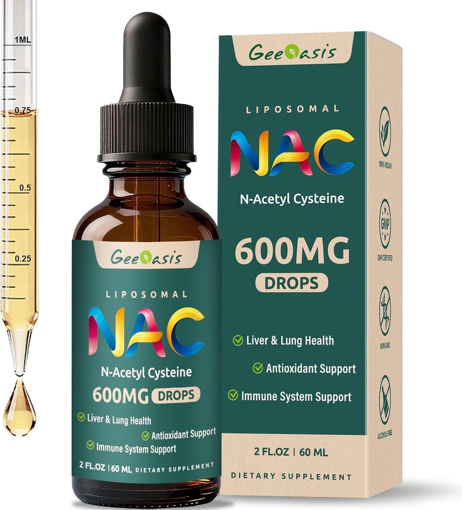 Liposomal Liquid NAC Supplement N-Acetyl Cysteine Drops, N Acetyl Cysteine 600 mg με Quercetin & Zinc για Ενήλικες & Παιδιά, ήπαρ & Πνεύμονα Υποστήριξη, Αντιοξειδωτικό, Ανοσοποιητικό & Υγεία του δέρματος, 2 Fl Oz