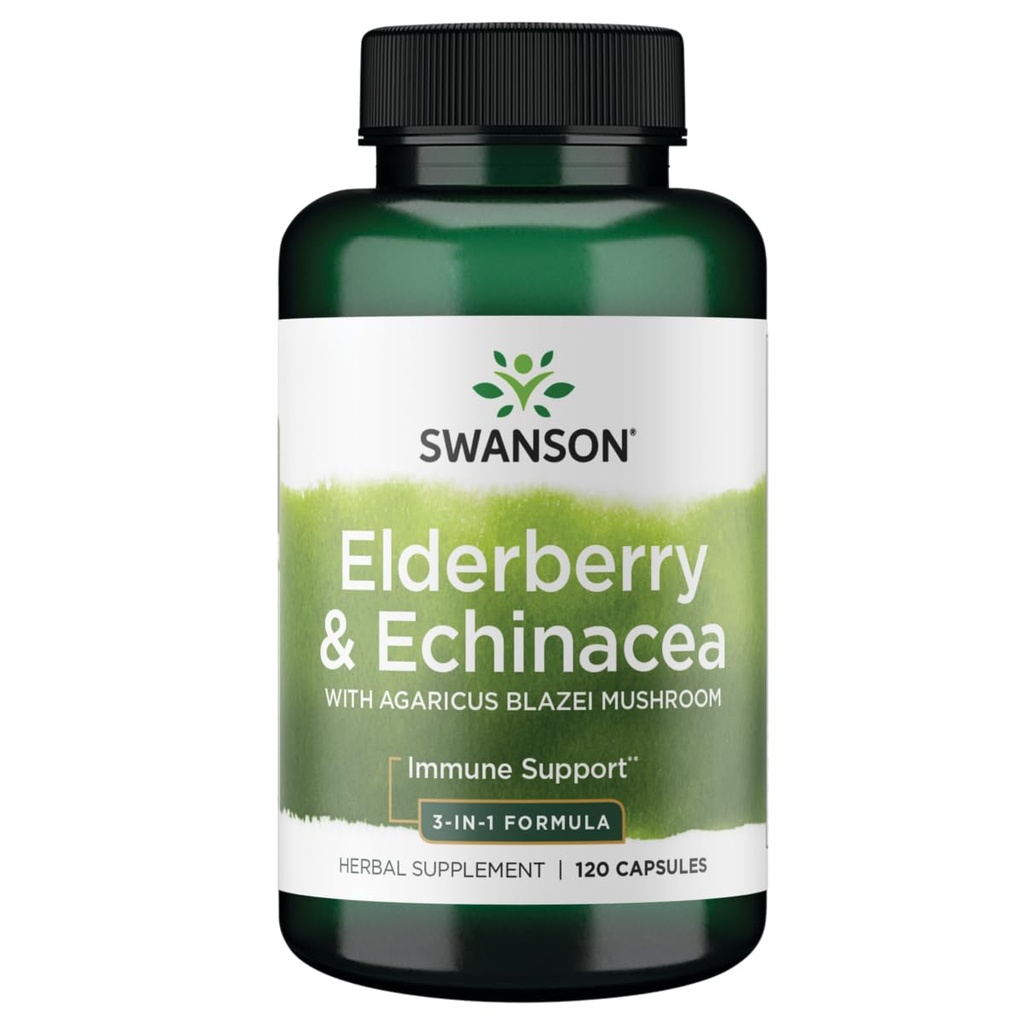 Swanson Elderberry Agaricus Echinacea Immune Support Health Formula Agaricus Blazei Mushroom 400 mg, Elderberry 400 mg, Echinacea 200 mg 120 Capsules (Caps)